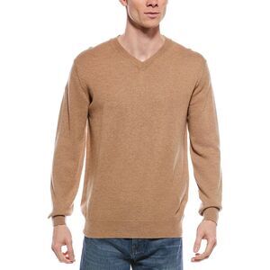 Forte Mens Cashmere V-Neck Cashmere Sweater, Brown